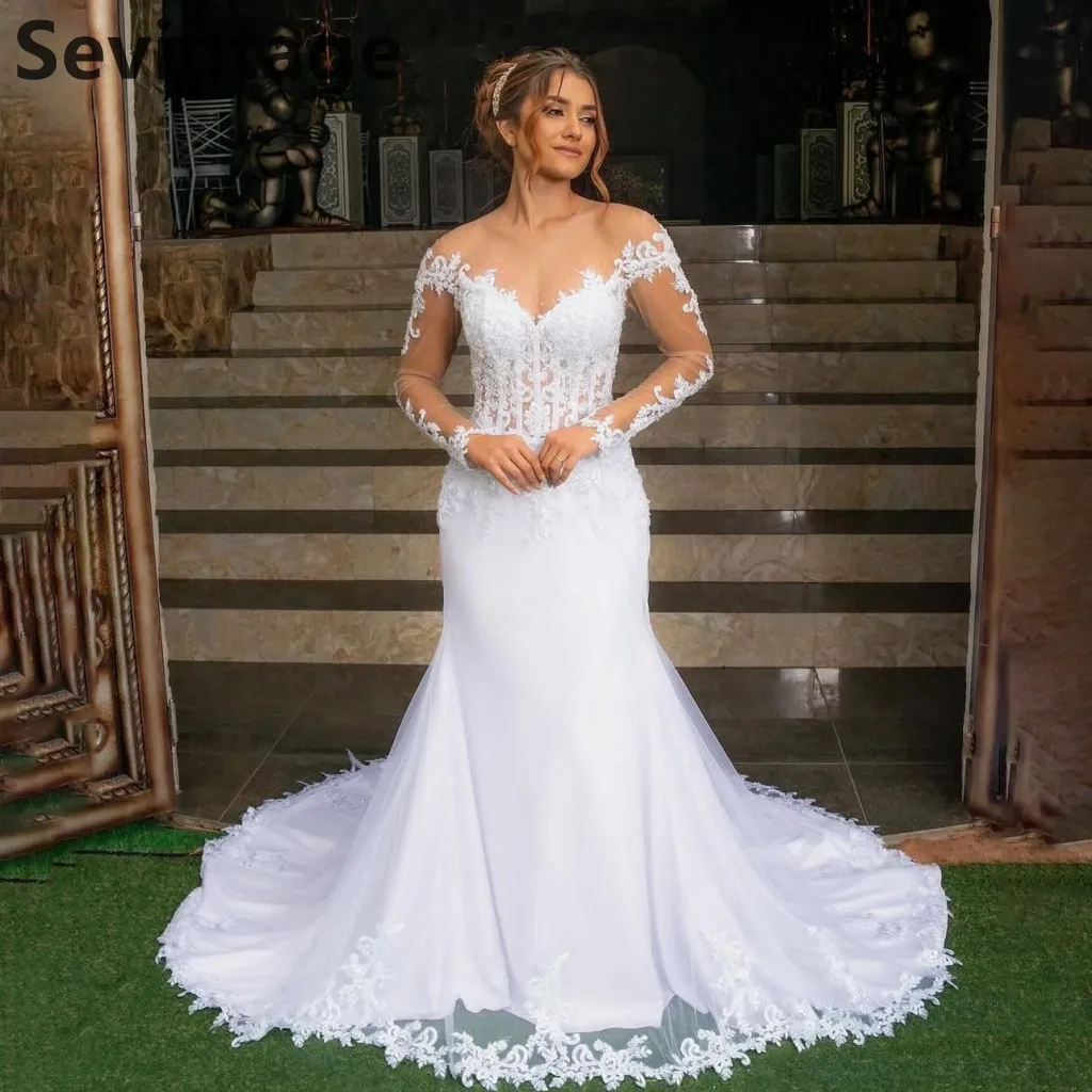 Sevintage 2025 Illusion O Neck Long Sleeve Lace Appliques Mermaid Bridal Gown vestidos de novia Customized
Sevintage 2025 Illusion O Neck Long Sleeve Lace Appliques Mermaid Bridal Gown vestidos de novia Customized