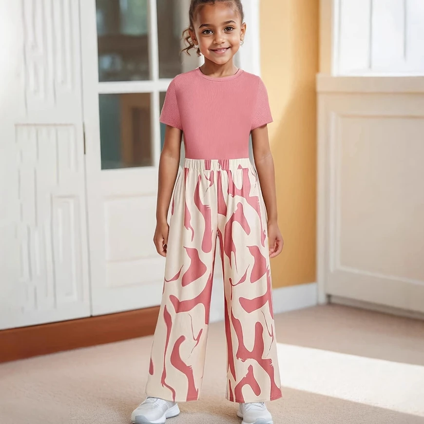 New 2025 Summer Girls Clothing Sets Baby Girl Solid Short Sleeve T-shirt Tops + Loose Straight Pants Children Casual Clothes 
New 2025 Summer Girls Clothing Sets Baby Girl Solid Short Sleeve T-shirt Tops + Loose Straight Pants Children Casual Clothes
