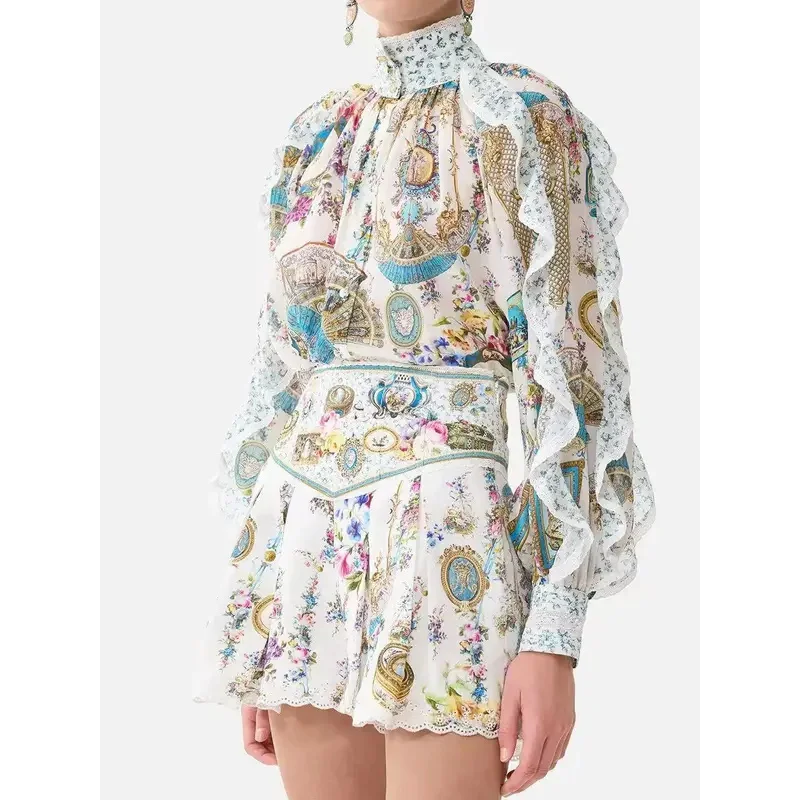 2026 Women Crystal Beaded Flower Print Set Stand Collar Lantern Sleeve Silk Cotton Shirt + Lace Spliced High Waist Linen Shorts
2026 Women Crystal Beaded Flower Print Set Stand Collar Lantern Sleeve Silk Cotton Shirt + Lace Spliced High Waist Linen Shorts
