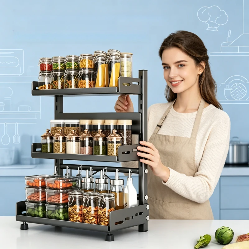 Black 3 Tier Metal Spice Storage Rack Adjustable Kitchen Shelf Multipurpose Organizer for Countertop Cabinet Pantry
Black 3 Tier Metal Spice Storage Rack Adjustable Kitchen Shelf Multipurpose Organizer for Countertop Cabinet Pantry