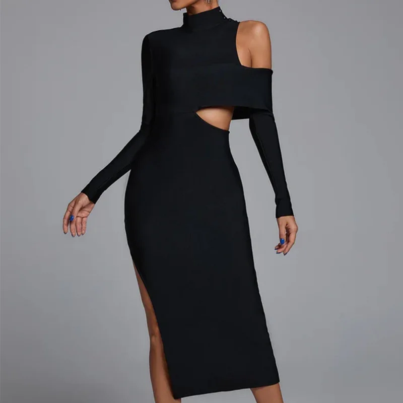 Fashion Women's Clothing Factory Direct Sales Long Sleeve High Neck Off Shoulder Long Dress Bandage Dress Women's New dance
Fashion Women's Clothing Factory Direct Sales Long Sleeve High Neck Off Shoulder Long Dress Bandage Dress Women's New dance