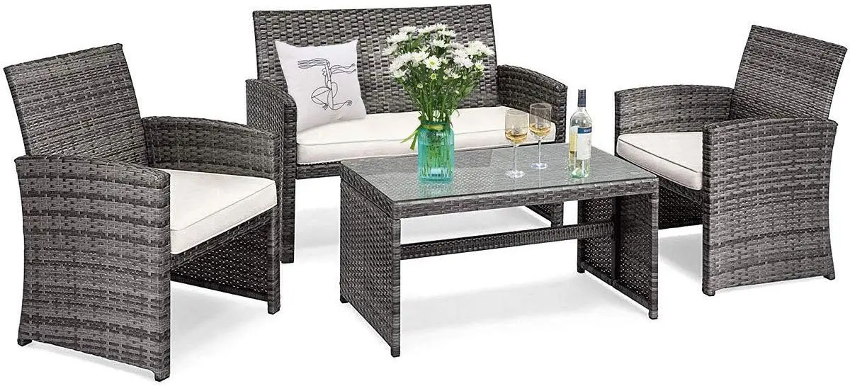 4 PCS Wicker Patio Conversation Set Outdoor Rattan Sofas with Table Set Patio Furniture Set with Soft Cushions & Tempered Glass
4 PCS Wicker Patio Conversation Set Outdoor Rattan Sofas with Table Set Patio Furniture Set with Soft Cushions & Tempered Glass