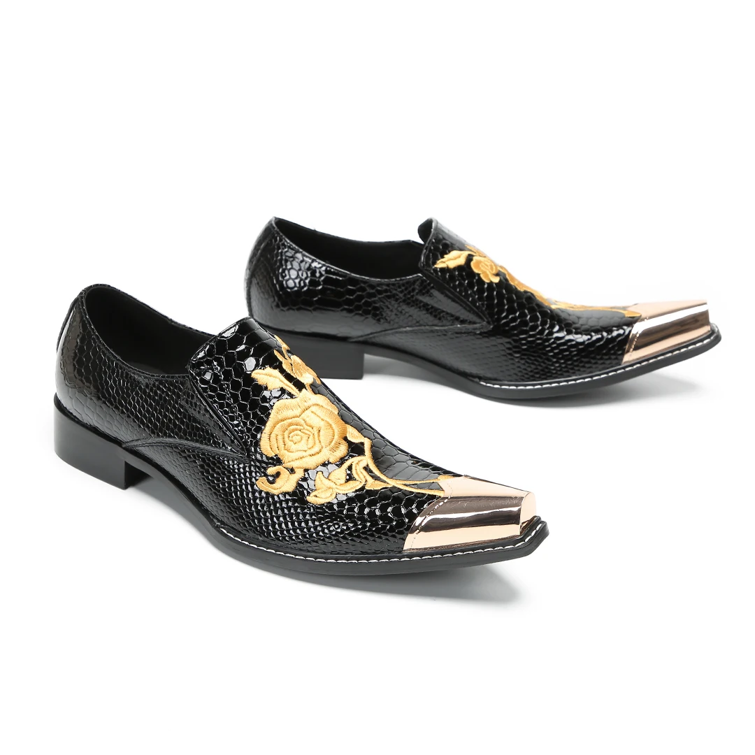 British Style Gold Floral Embroidery Wedding Party Formal Dress Shoes for Men Metal Pointed Toe Business Leather Shoes Footwear
British Style Gold Floral Embroidery Wedding Party Formal Dress Shoes for Men Metal Pointed Toe Business Leather Shoes Footwear