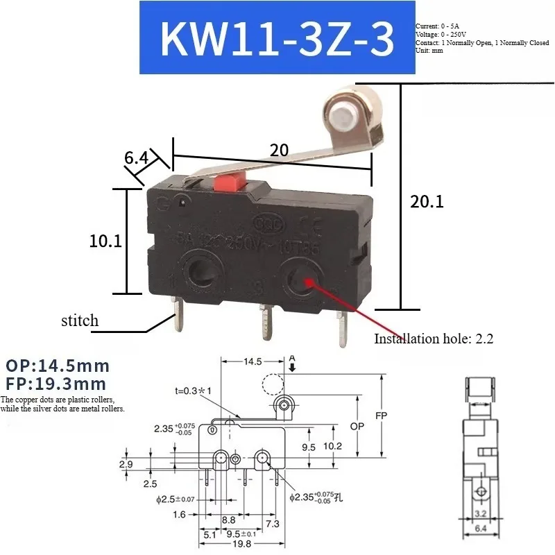 10PCS KW11 Micro Switch 2/3Pin NO/NC Mini Limit Switch Mechanical Travel 5A 250VAC Roller Arc Lever Snap Action Push Switches
10PCS KW11 Micro Switch 2/3Pin NO/NC Mini Limit Switch Mechanical Travel 5A 250VAC Roller Arc Lever Snap Action Push Switches