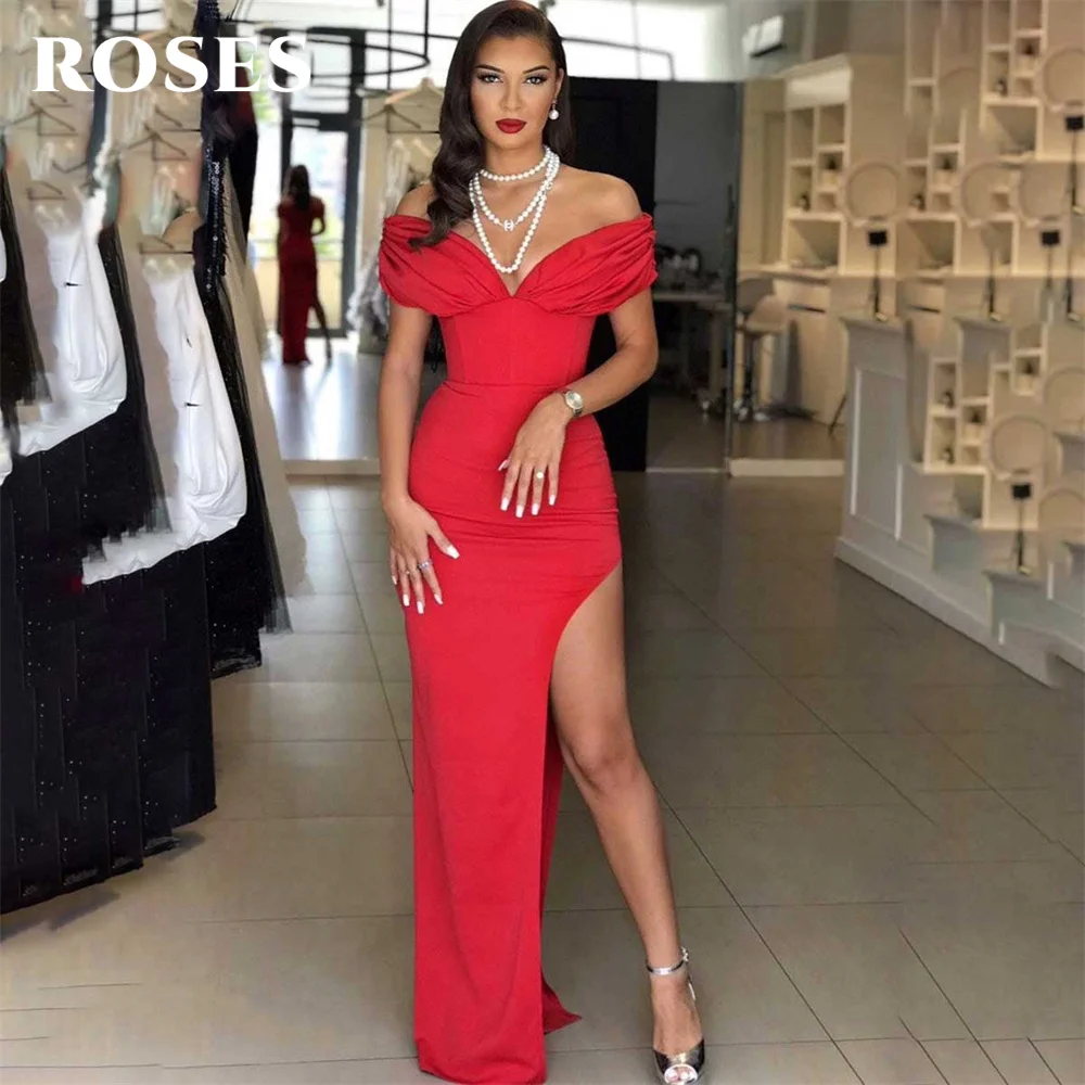 ROSES Red V Neck Chic Woman Evening Dress Gown Off the Shoulder Ball Gown Stain Side Split Night Dresses Gown robes de soirée
ROSES Red V Neck Chic Woman Evening Dress Gown Off the Shoulder Ball Gown Stain Side Split Night Dresses Gown robes de soirée