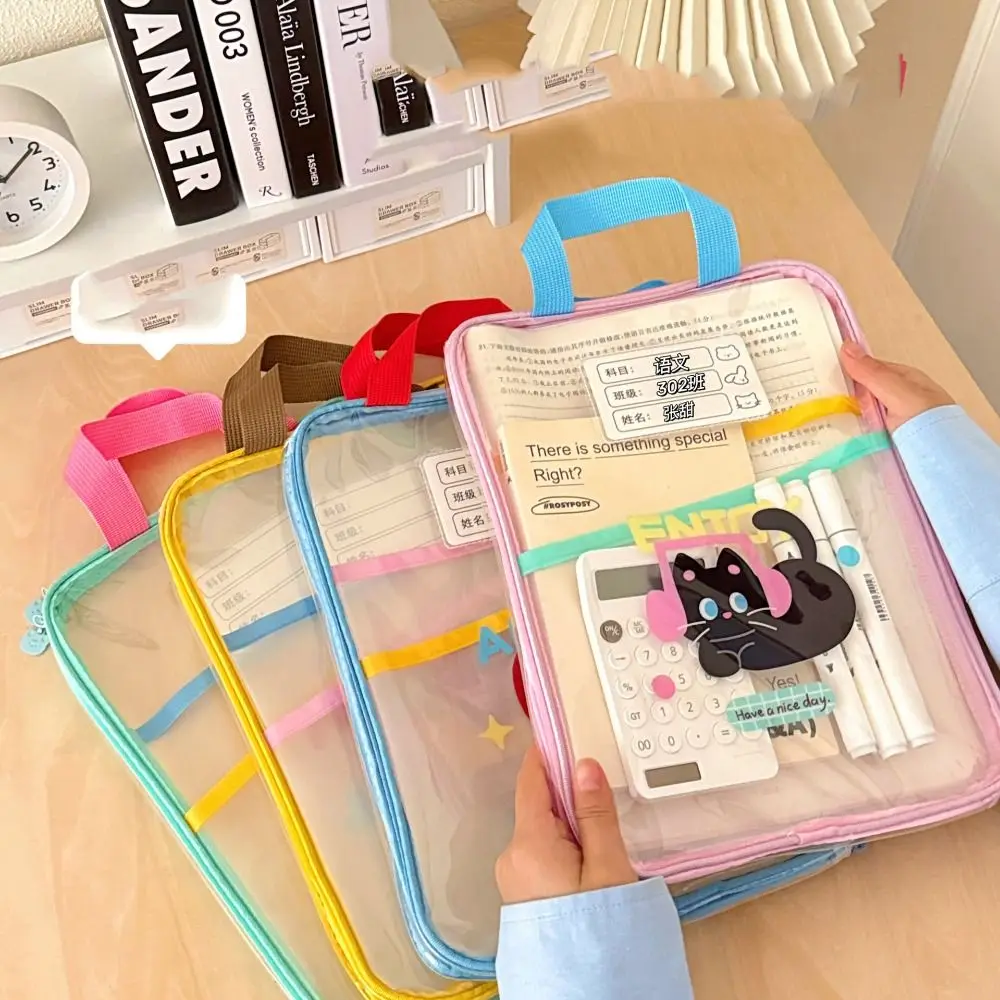 Multifunctional Cartoon File Bag Transparent Rabbit Test Paper Storage Bag Zipper Pouch File Pocket File Folder Bag