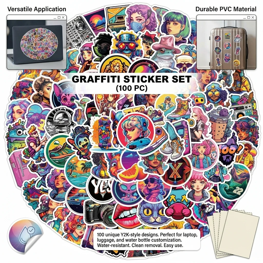 100 Pieces Y2K Style Graffiti Stickers Waterproof PVC Self-Adhesive Non Toxic For Laptop Fridge Skateboard Decoration
100 Pieces Y2K Style Graffiti Stickers Waterproof PVC Self-Adhesive Non Toxic For Laptop Fridge Skateboard Decoration
