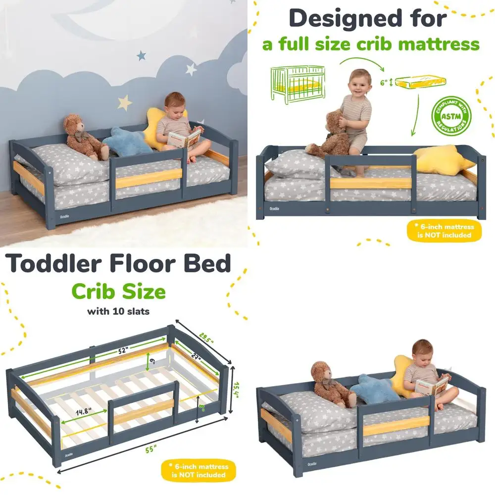 Детская кроватка в стиле Монтессори с рельсами | Низкая деревянная напольная рама для детей 1-3 лет — серая
Детская кроватка в стиле Монтессори с рельсами | Низкая деревянная напольная рама для детей 1-3 лет — серая