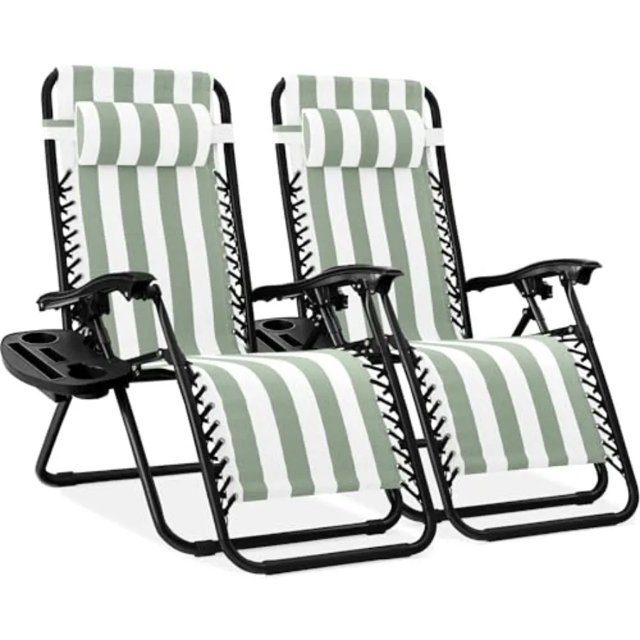 Set of 2 Adjustable Steel Mesh Zero Gravity Lounge Chair Recliners w/Pillows and Cup Holder Trays - Sage Green Striped
Set of 2 Adjustable Steel Mesh Zero Gravity Lounge Chair Recliners w/Pillows and Cup Holder Trays - Sage Green Striped
