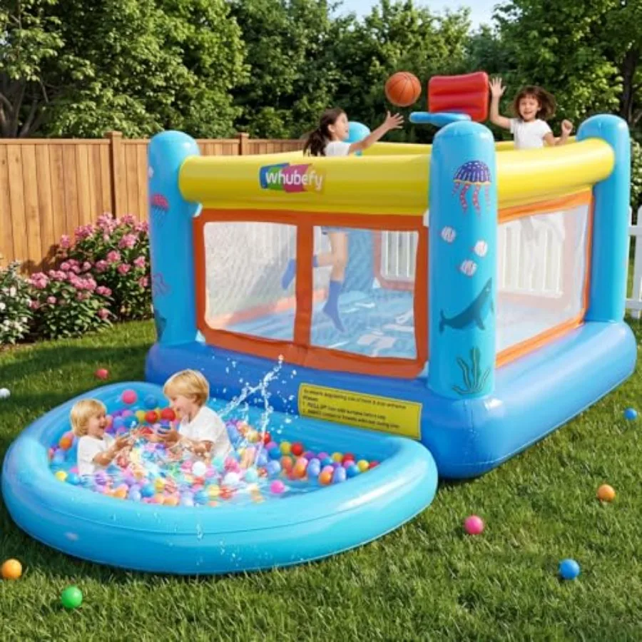 Indoor PVC inflatable bounce house for kids 3-6: blue/red, includes pump, ball pit, 2 game maps, basketball hoop, and spacious
Indoor PVC inflatable bounce house for kids 3-6: blue/red, includes pump, ball pit, 2 game maps, basketball hoop, and spacious