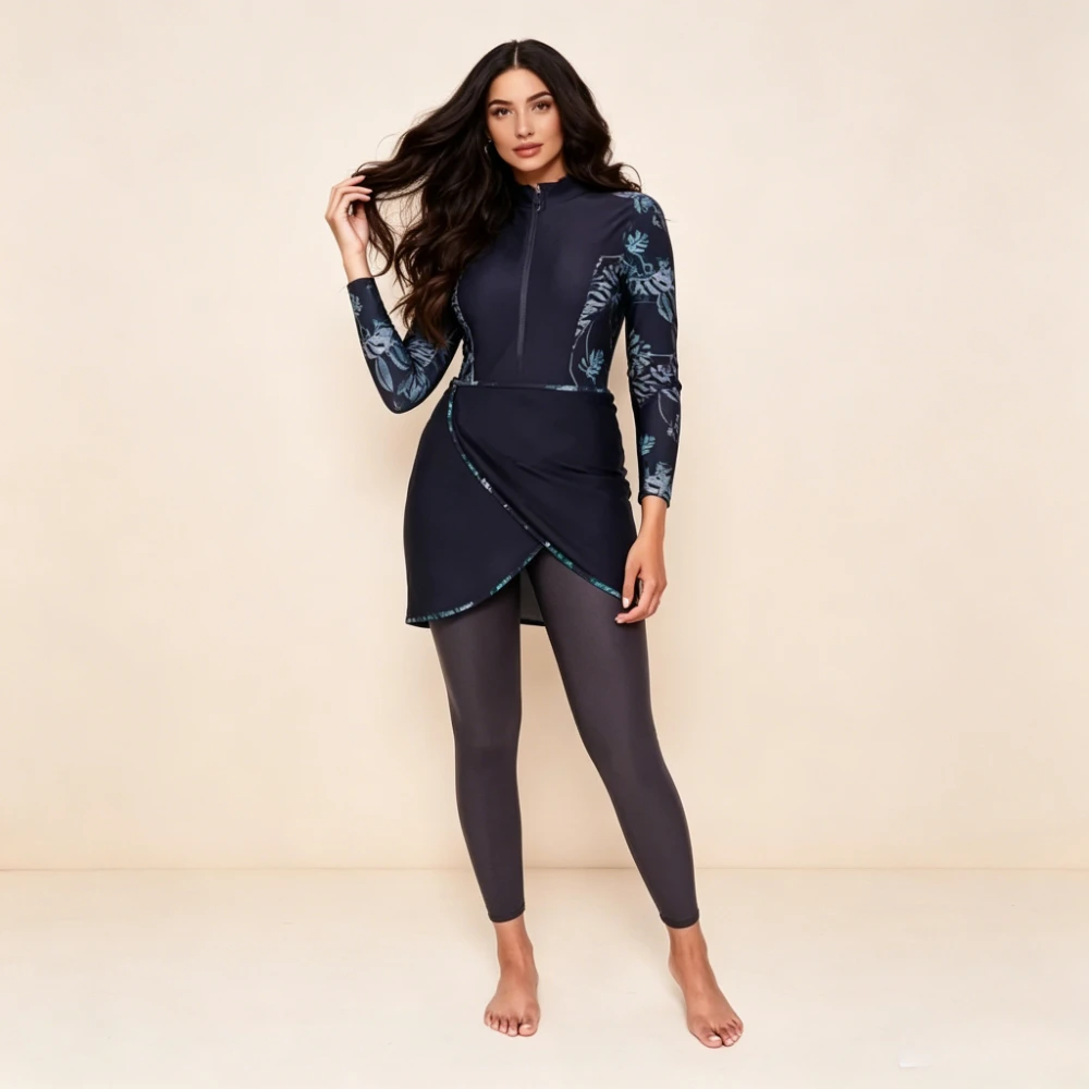 Modest Muslim Burkini Swimsuit for Women 3-Piece Floral Print Long Sleeve Full Coverage Swimwear with Skirt Islamic Bathing Suit
Modest Muslim Burkini Swimsuit for Women 3-Piece Floral Print Long Sleeve Full Coverage Swimwear with Skirt Islamic Bathing Suit