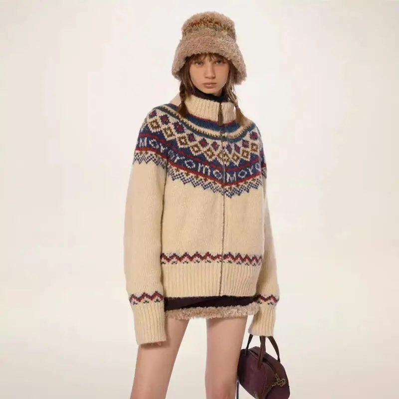 Women's Clothing Fair Isle Retro Sweater Winter Thicken High Neck Knit Cardigan Loose Lazy Coat Tops
Women's Clothing Fair Isle Retro Sweater Winter Thicken High Neck Knit Cardigan Loose Lazy Coat Tops
