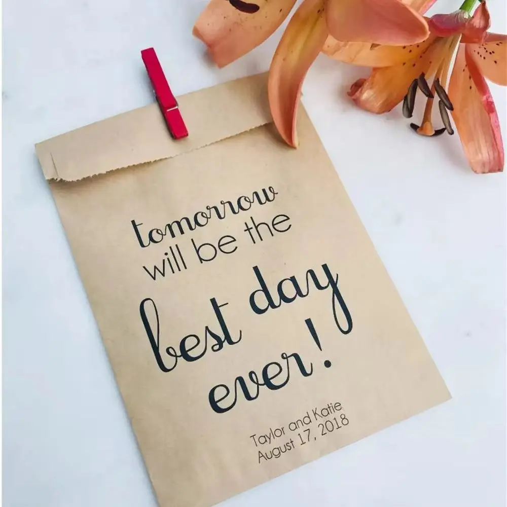 50pcs Rehearsal Dinner Bags! - Tomorrow will be the Best Day Ever - Dinner Bags - Custom Printed on Kraft Brown Paper
50pcs Rehearsal Dinner Bags! - Tomorrow will be the Best Day Ever - Dinner Bags - Custom Printed on Kraft Brown Paper