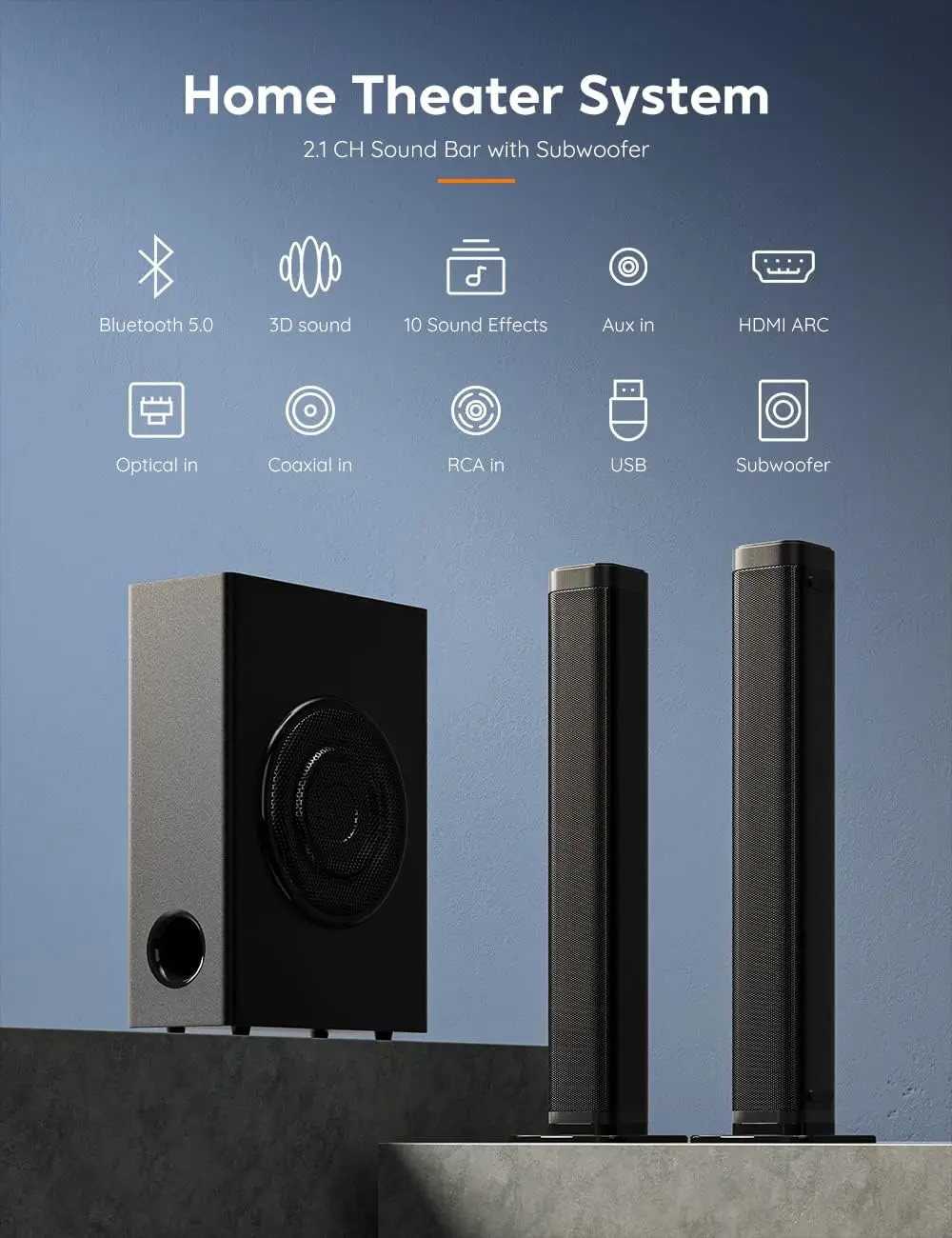 Sound Bars for TV with Subwoofer, 2.1ch Home Audio Speaker & 3D & 240W Deep Bass Subwoofer Bluetooth 2-in-1 
Sound Bars for TV with Subwoofer, 2.1ch Home Audio Speaker & 3D & 240W Deep Bass Subwoofer Bluetooth 2-in-1