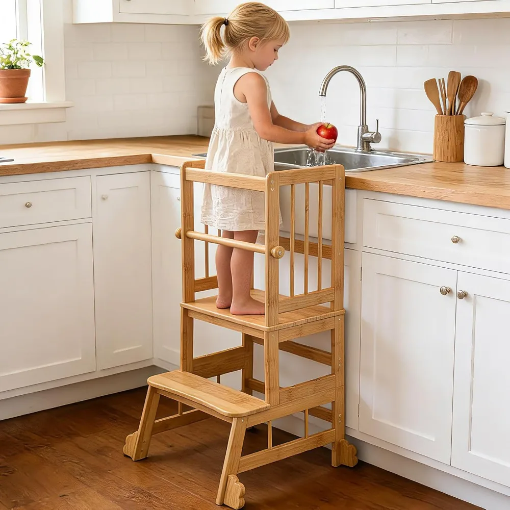 Adjustable Toddler Kitchen Step Stool with Safety Rails Anti Slip Feet Natural Bamboo Holds 450lbs
Adjustable Toddler Kitchen Step Stool with Safety Rails Anti Slip Feet Natural Bamboo Holds 450lbs