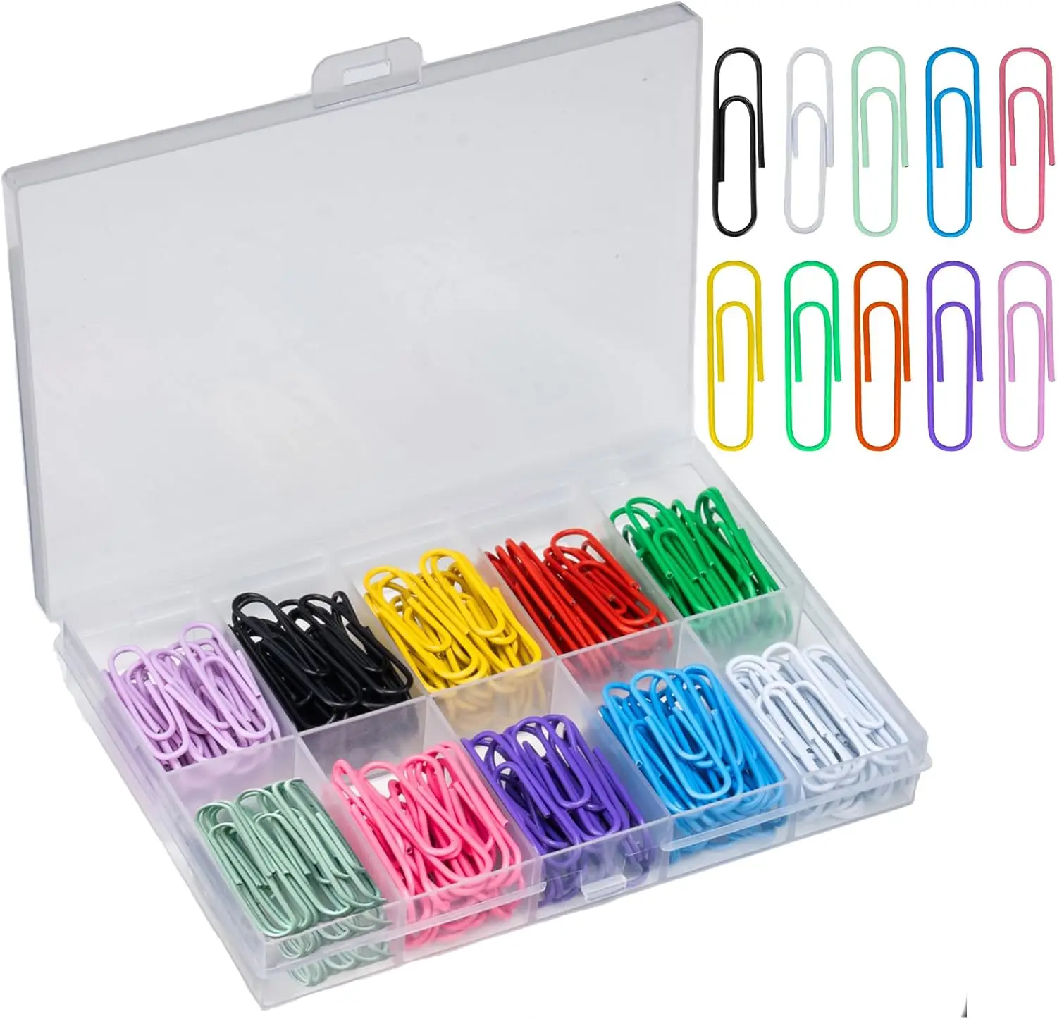 200 Colored Paper Clips 1.3 Inch with Plastic Box for Office School Home Use
200 Colored Paper Clips 1.3 Inch with Plastic Box for Office School Home Use