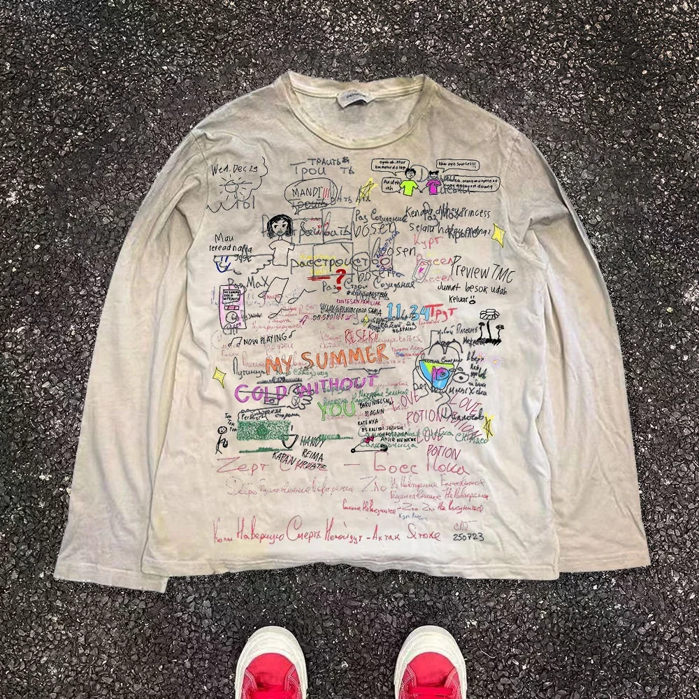 American Retro Patchwork Line Graffiti Style Long Sleeve T-Shirt by Wang Studio Dirty Look Clothing Accessories Handkerchiefs
American Retro Patchwork Line Graffiti Style Long Sleeve T-Shirt by Wang Studio Dirty Look Clothing Accessories Handkerchiefs