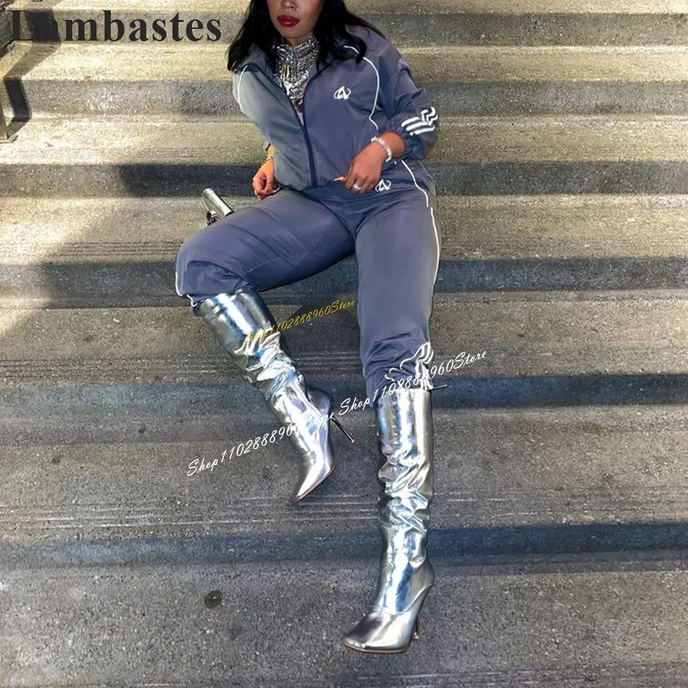 Metallic Knee High Silver Leather Boots Stielttos High Heel Shoes For Women Side Zipper Square Toe Luxury Party Women Boots
Metallic Knee High Silver Leather Boots Stielttos High Heel Shoes For Women Side Zipper Square Toe Luxury Party Women Boots