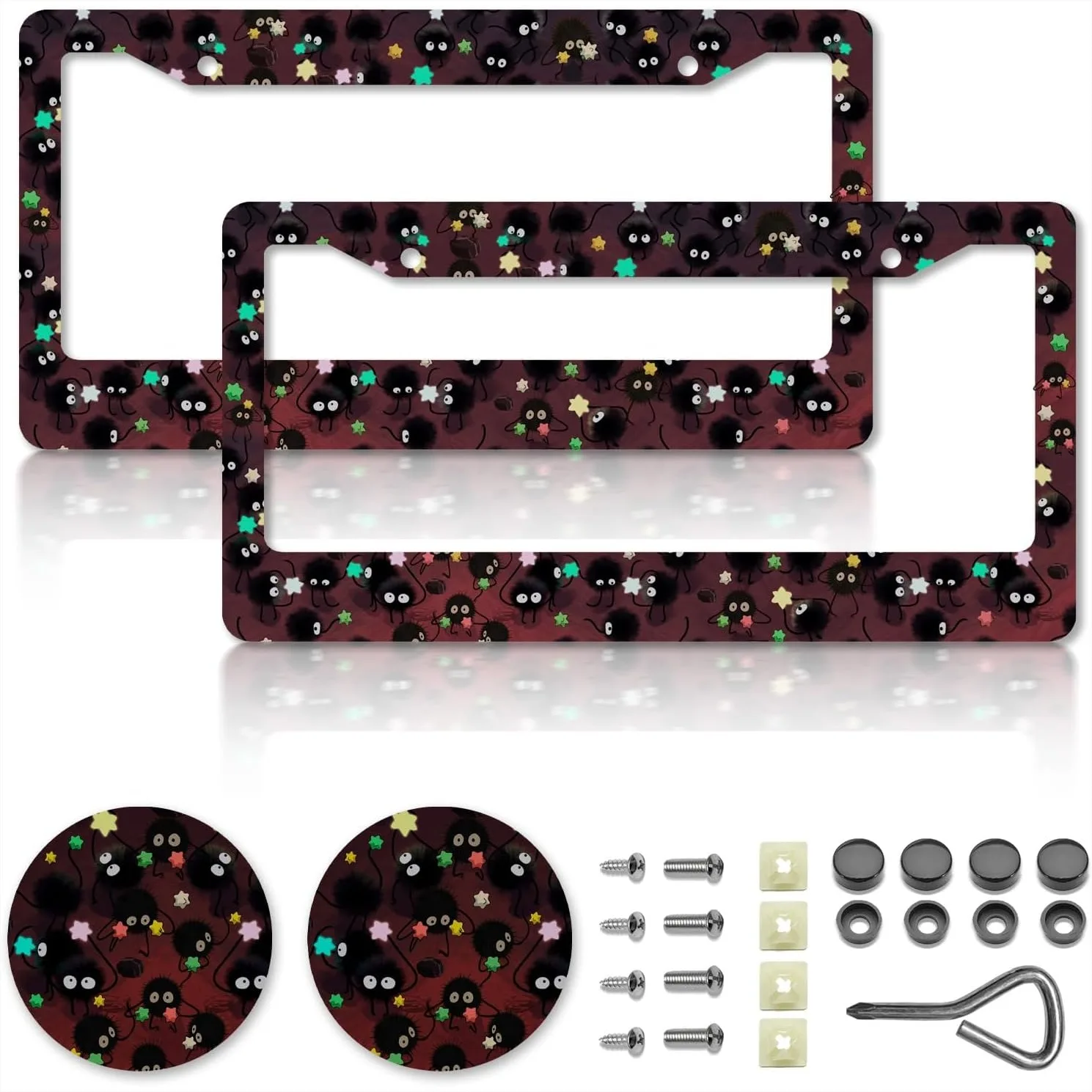Anime License Plate Frame for Cars, Cute Soot Sprites Design Aluminum Black 2 Pack
Anime License Plate Frame for Cars, Cute Soot Sprites Design Aluminum Black 2 Pack