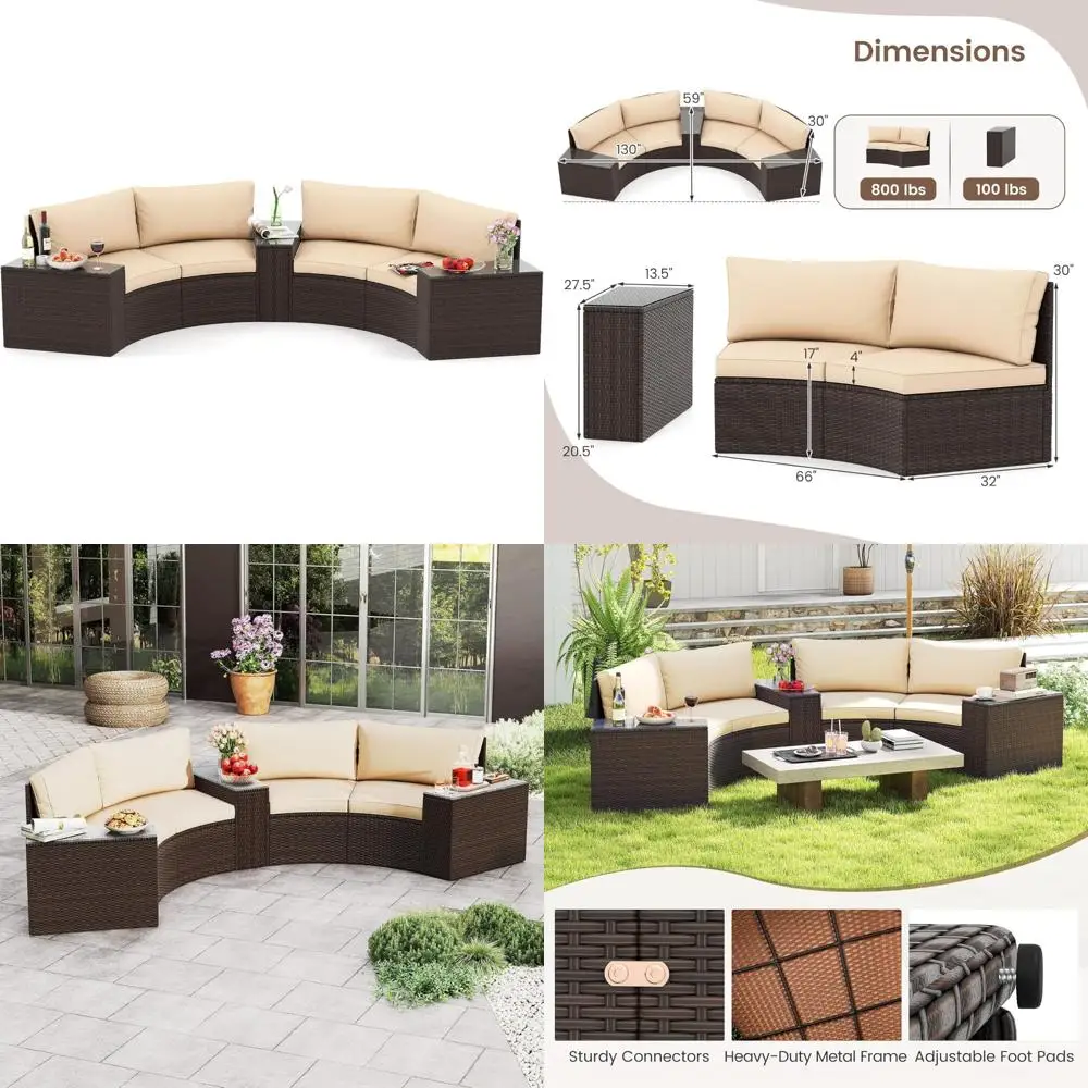 5 Pieces Patio Furniture Set, PE Rattan Half-Moon Curved Sectional Sofas with Tempered Glass Top Side Tables, Outdoor Conversat
5 Pieces Patio Furniture Set, PE Rattan Half-Moon Curved Sectional Sofas with Tempered Glass Top Side Tables, Outdoor Conversat