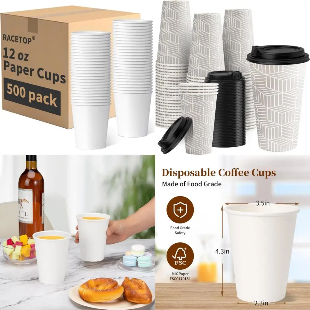 12 oz Disposable Paper Coffee Cups, Ideal for Hot Beverages, Bulk 500 Pack, White Cups for Cafe Use
12 oz Disposable Paper Coffee Cups, Ideal for Hot Beverages, Bulk 500 Pack, White Cups for Cafe Use