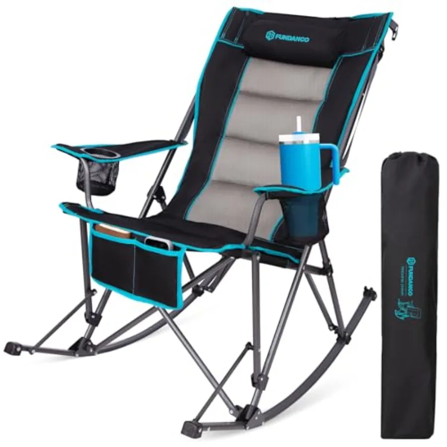 Outdoor oversized rocking camping chair for adults, steel frame with black polyester fabric, high back with padded pillow, wide
Outdoor oversized rocking camping chair for adults, steel frame with black polyester fabric, high back with padded pillow, wide