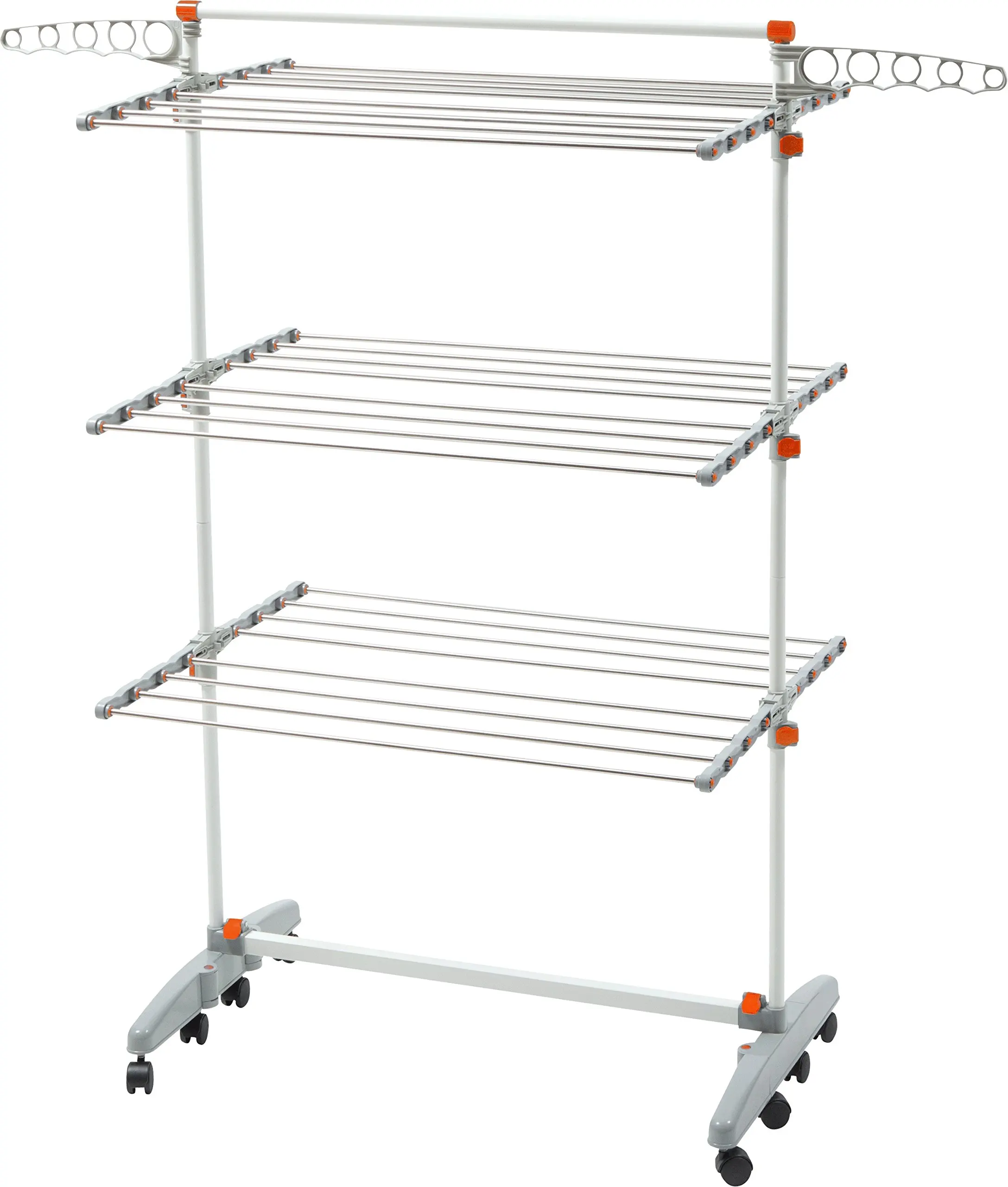 3-Tier Collapsible Laundry Drying Rack With Stainless Steel Rods, Rolling Base And Foldable Shelves, Orange Accents
3-Tier Collapsible Laundry Drying Rack With Stainless Steel Rods, Rolling Base And Foldable Shelves, Orange Accents