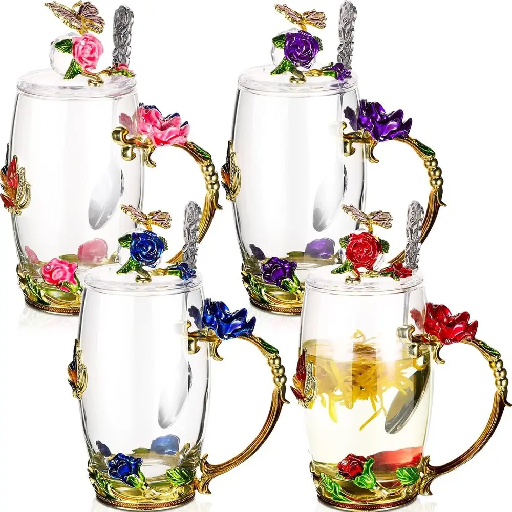 Vintage 4-Piece Glass Tea Cups with Lids and Spoons, Ideal for Mother's Day Gifts for Women (Pink, Purple, Blue, Red, 12 oz)
Vintage 4-Piece Glass Tea Cups with Lids and Spoons, Ideal for Mother's Day Gifts for Women (Pink, Purple, Blue, Red, 12 oz)