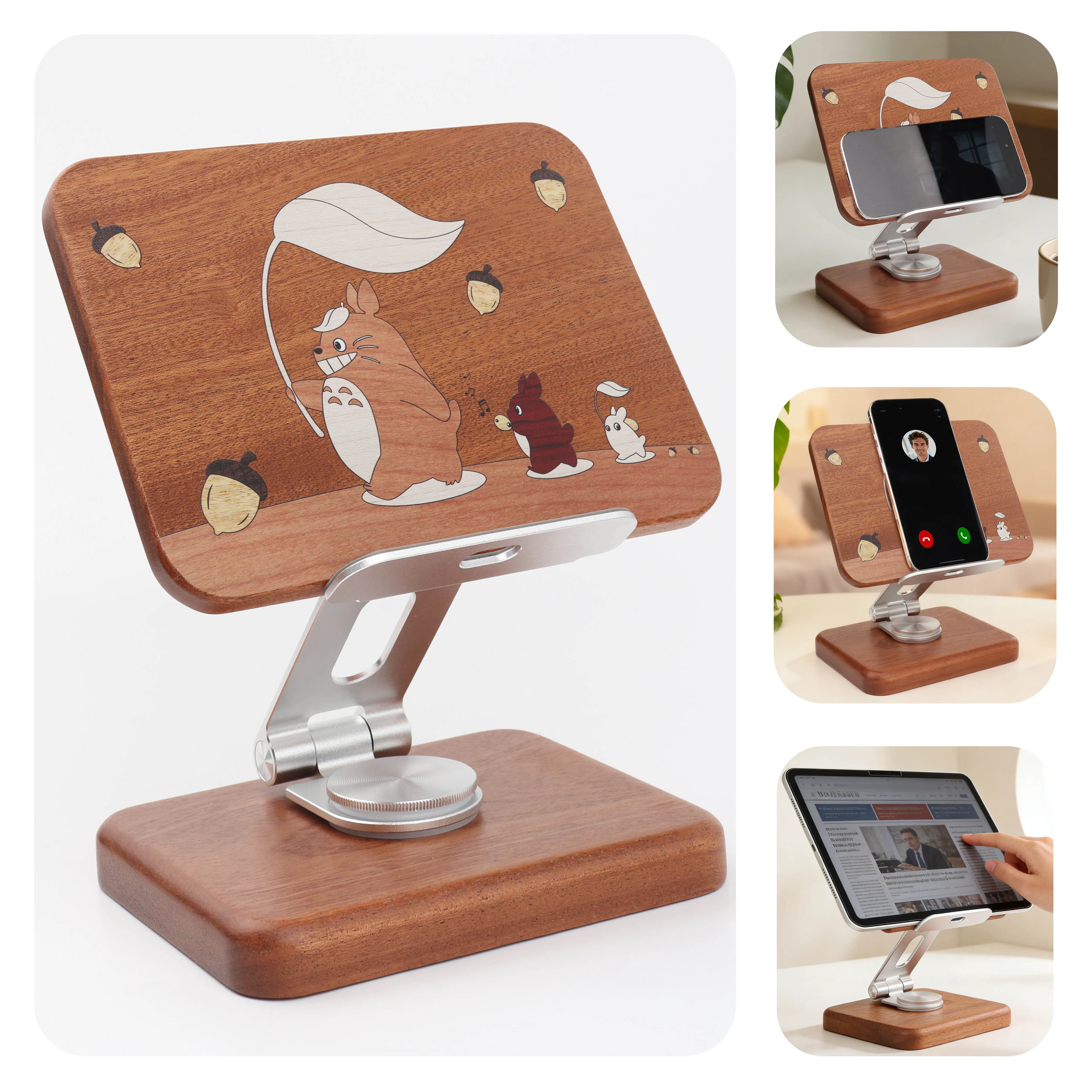 Luxury Shockproof Nature Waterproof Sapele Wood Phone & Tablet Stand With Totoro Family For All Phones ,Alets
Luxury Shockproof Nature Waterproof Sapele Wood Phone & Tablet Stand With Totoro Family For All Phones ,Alets