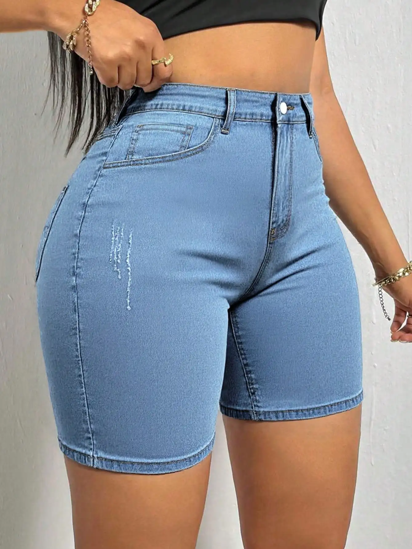 Women's Summer Casual Cat Whisker Decor Elastic Skinny Denim Shorts, Slim Fit, Suitable For Vacation, Beach, Concerts, Music Festivals, Creating A Denim Girl Look
Women's Summer Casual Cat Whisker Decor Elastic Skinny Denim Shorts, Slim Fit, Suitable For Vacation, Beach, Concerts, Music Festivals, Creating A Denim Girl Look