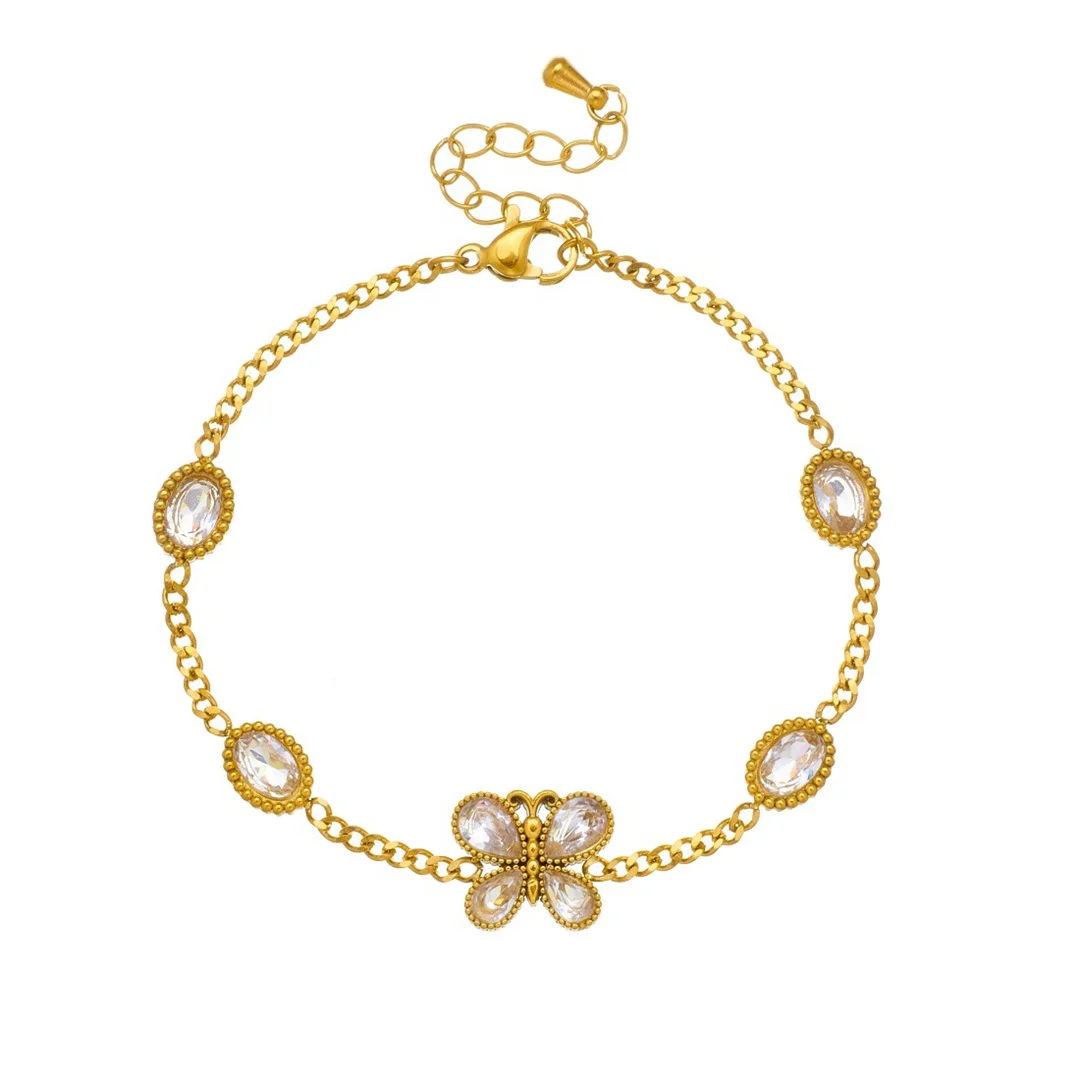 Vintage Iced Out Bling Zirconia Butterfly Charm Bracelet Gold Color Stainless Steel Cuban Chain Link Bracelet for Woman Jewelry
Vintage Iced Out Bling Zirconia Butterfly Charm Bracelet Gold Color Stainless Steel Cuban Chain Link Bracelet for Woman Jewelry