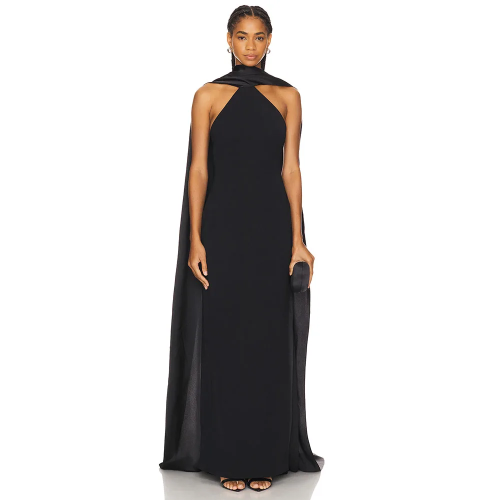 Black Women's Evening Gown Halter Prom Dress Sheath Floor Length With Float Long Saudi Dress
Black Women's Evening Gown Halter Prom Dress Sheath Floor Length With Float Long Saudi Dress