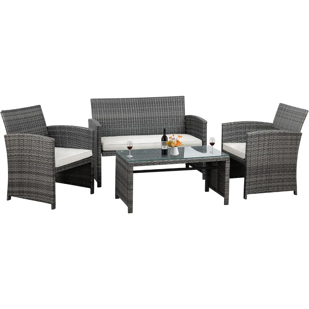 4 Piece Patio Ratten Set Outdoor Furniture Set Wicker Conversation Set with Cushions and Tempered Glass Tabletop,Beige
4 Piece Patio Ratten Set Outdoor Furniture Set Wicker Conversation Set with Cushions and Tempered Glass Tabletop,Beige