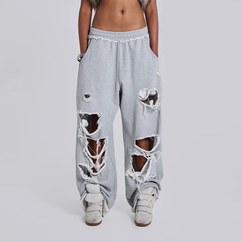 Ripped Distressed Jogger Pants Women Loose Hiphop Jazz Wide Leg Pants Fashion Casual Streetwear Grey Lazy Trousers
Ripped Distressed Jogger Pants Women Loose Hiphop Jazz Wide Leg Pants Fashion Casual Streetwear Grey Lazy Trousers