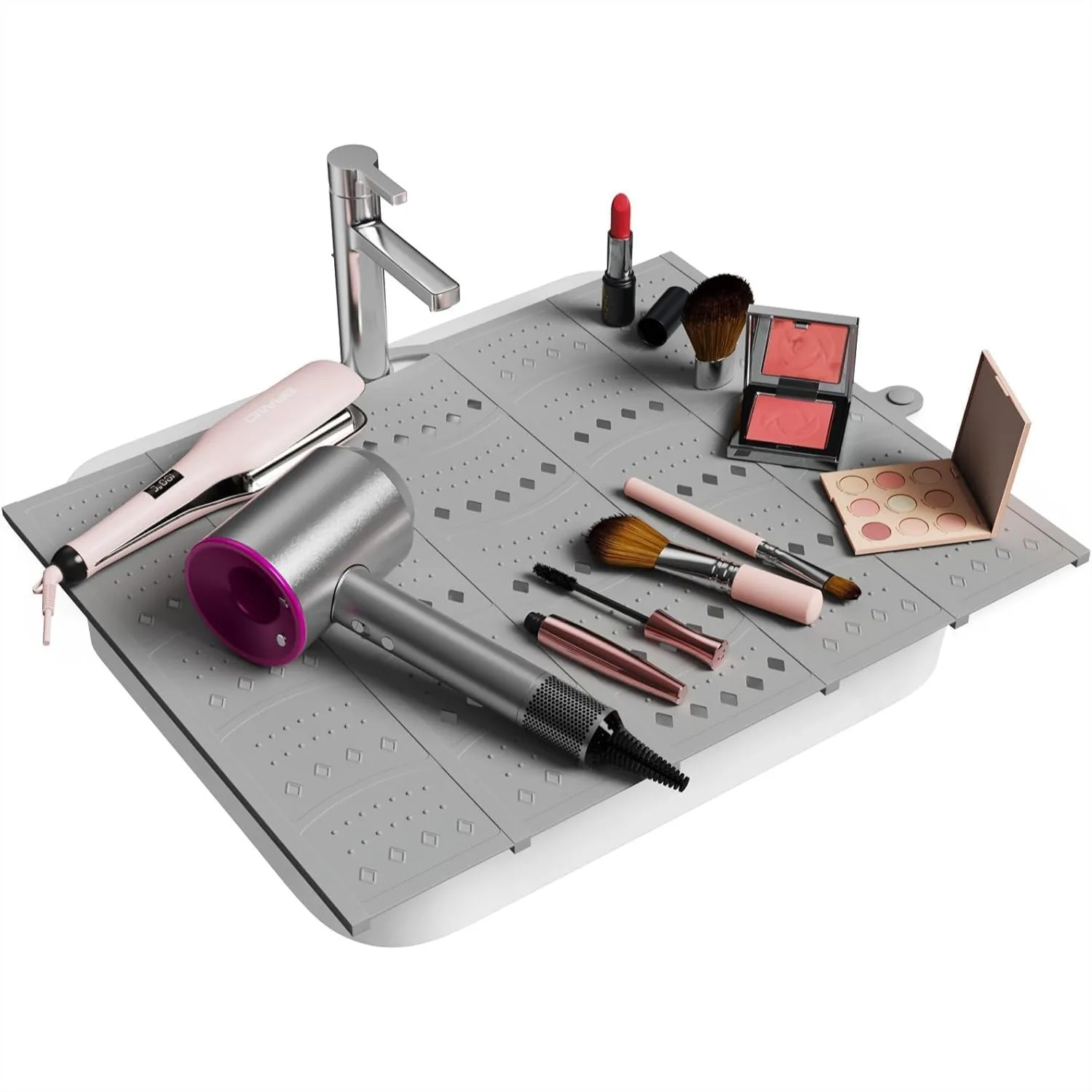 Silicone Sink Cover for Bathroom Counter Space, Foldable Heat Resistant Makeup Mat for Hair Styling, with Steel Frame Core, DIY
Silicone Sink Cover for Bathroom Counter Space, Foldable Heat Resistant Makeup Mat for Hair Styling, with Steel Frame Core, DIY