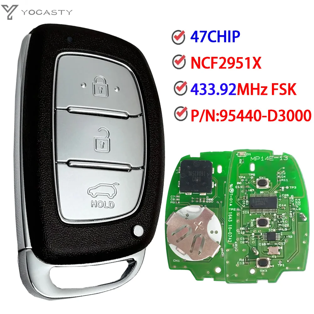 YOCASTY 95440-D3000 Keyless Smart Remote Car Key Fob Come With Emergency Key ID47 For Hyundai Tucson 2016 2017 2018 433MHz
YOCASTY 95440-D3000 Keyless Smart Remote Car Key Fob Come With Emergency Key ID47 For Hyundai Tucson 2016 2017 2018 433MHz