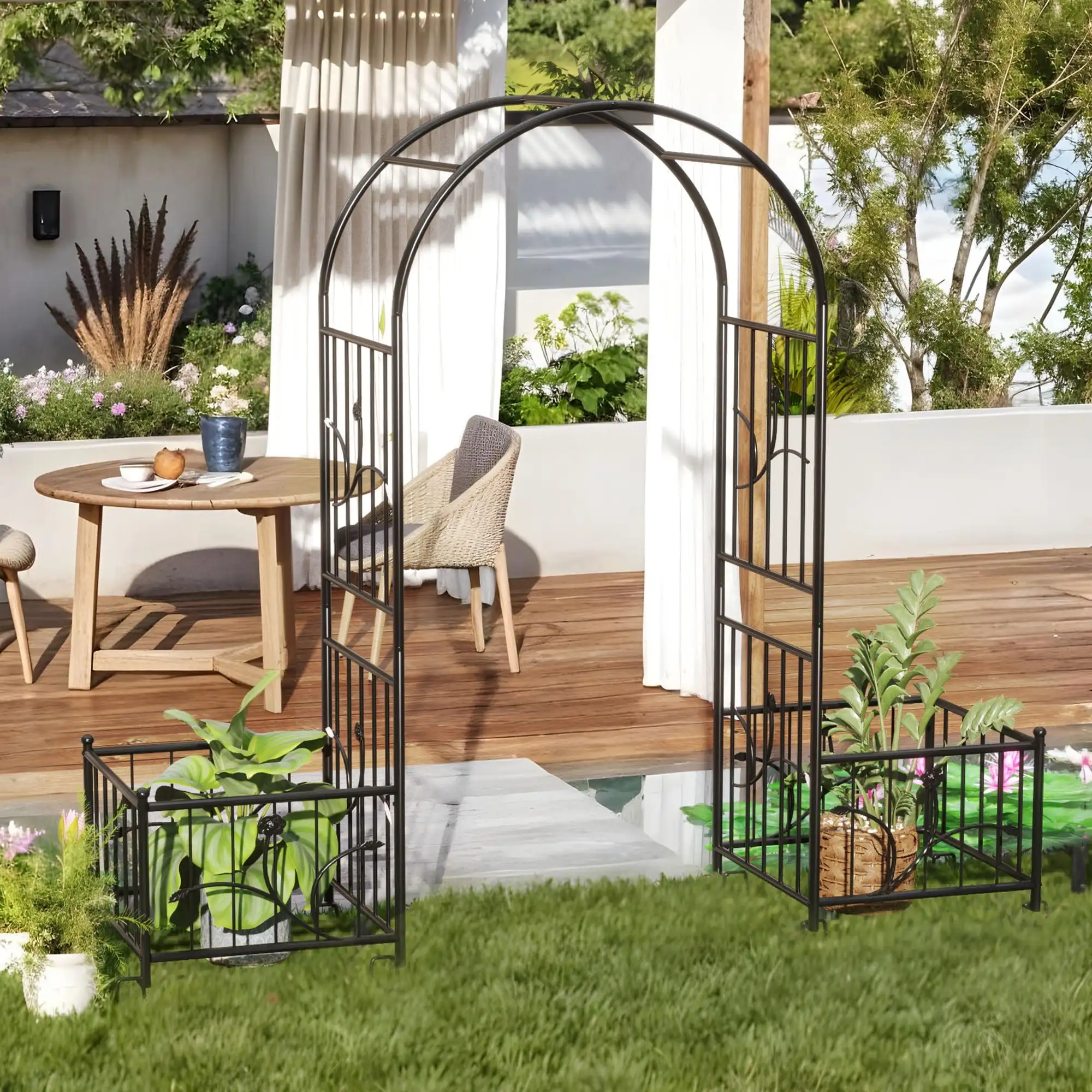 85" H Metal Garden Archway with Planter Boxes, Garden Arch Arbor Trellis for Outdoor Plant Climbing or Wedding Decor,Black
85" H Metal Garden Archway with Planter Boxes, Garden Arch Arbor Trellis for Outdoor Plant Climbing or Wedding Decor,Black