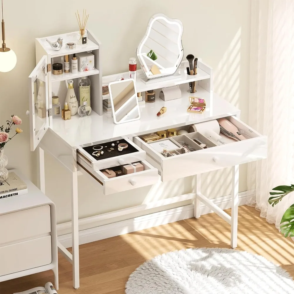 Makeup Vanity Desk White Make up Table with 3 Color Lighted Mirror 35.4 inches Small Vanity with Storage Drawers
Makeup Vanity Desk White Make up Table with 3 Color Lighted Mirror 35.4 inches Small Vanity with Storage Drawers