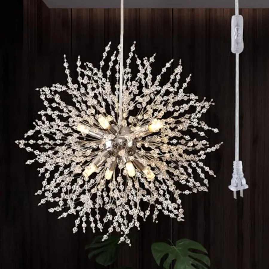Modern Crystal Chandeliers Firework, Plug in Dandelion Chandelier, Sputnik Pendant Light for Bedroom Foyer Hallway Entryway Kit
Modern Crystal Chandeliers Firework, Plug in Dandelion Chandelier, Sputnik Pendant Light for Bedroom Foyer Hallway Entryway Kit