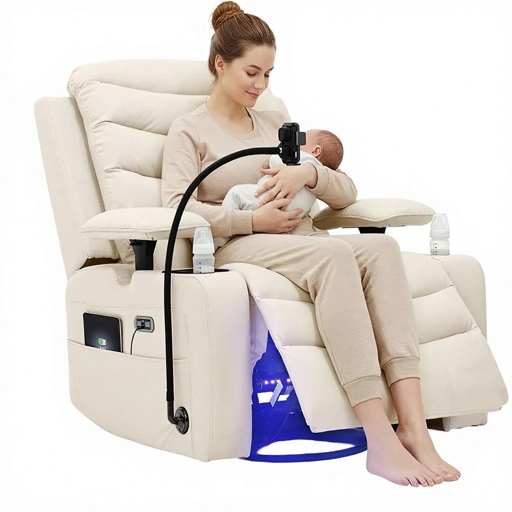 Power Glider Recliner Nursery Chair Oversized Leather Swivel Rocking Electric Lumbar Support USB Charging Smart Cup Holder
Power Glider Recliner Nursery Chair Oversized Leather Swivel Rocking Electric Lumbar Support USB Charging Smart Cup Holder