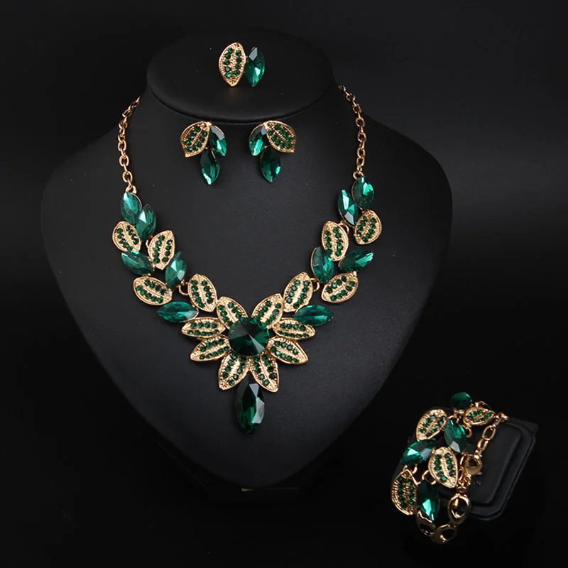 Crystal necklace, earrings, bracelet and ring set - a four-piece set for dramatic evening gowns and fashionable women.
Crystal necklace, earrings, bracelet and ring set - a four-piece set for dramatic evening gowns and fashionable women.