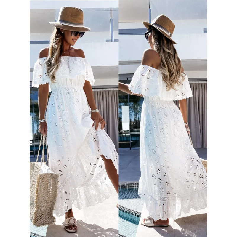 2025 Bohemian Lace Trim Long dress White Beach New Strapless Off-Shoulder Sexy for Women C001
2025 Bohemian Lace Trim Long dress White Beach New Strapless Off-Shoulder Sexy for Women C001
