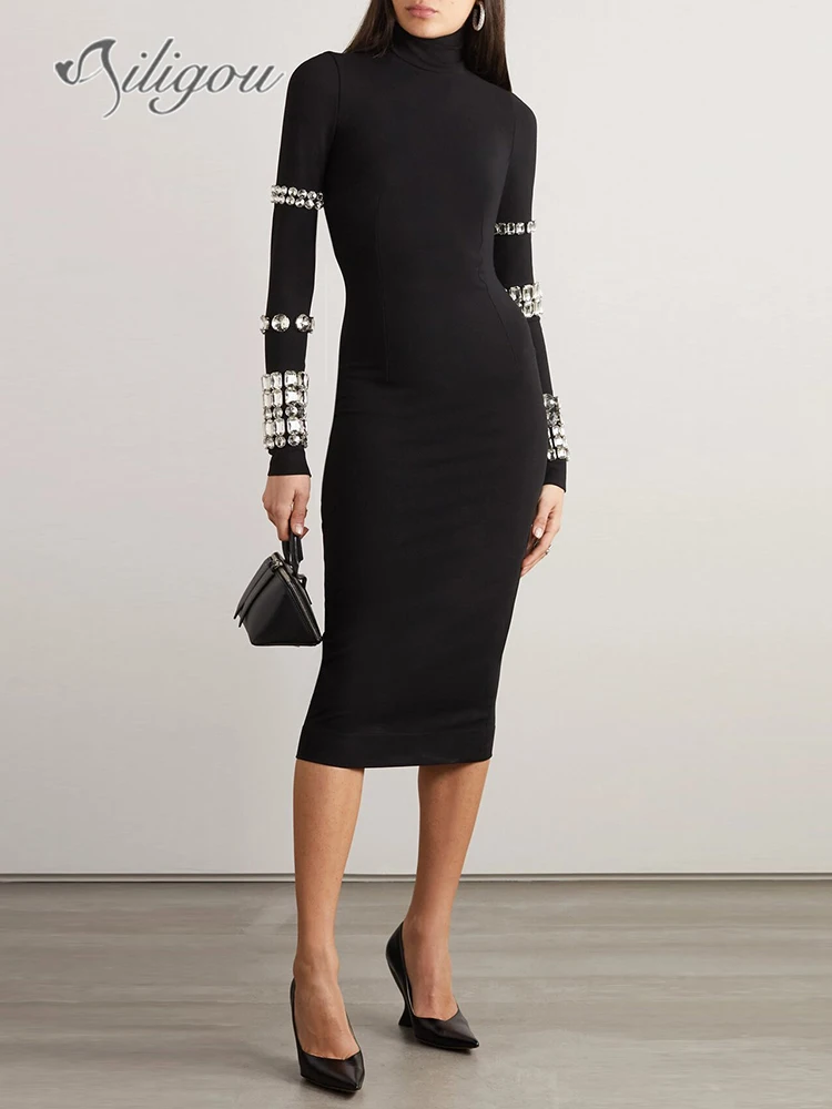 Ailigou 2023 Autumn New Women's Luxury Party Dress Long Sleeve Diamond Sexy Tight Bandage Black Midi Dress Evening Dress
Ailigou 2023 Autumn New Women's Luxury Party Dress Long Sleeve Diamond Sexy Tight Bandage Black Midi Dress Evening Dress