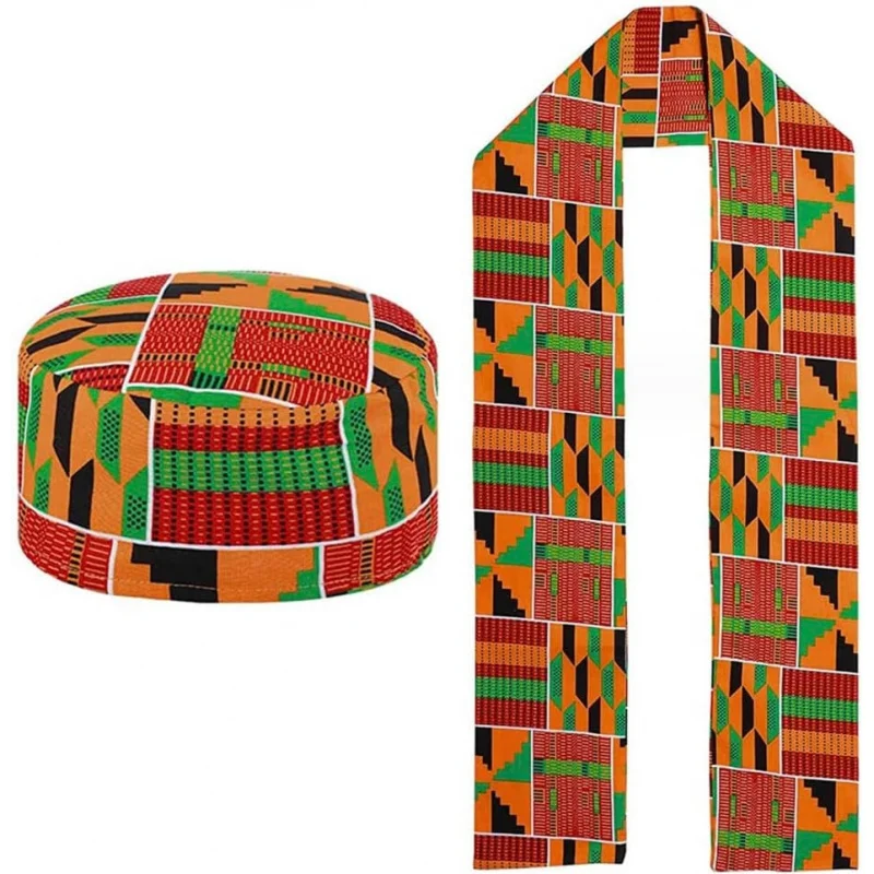 2 Pcs African Kente Pattern Kufi Hat and Kente African Print Stole Sash Shawl for Black African History Men Women Kid
2 Pcs African Kente Pattern Kufi Hat and Kente African Print Stole Sash Shawl for Black African History Men Women Kid