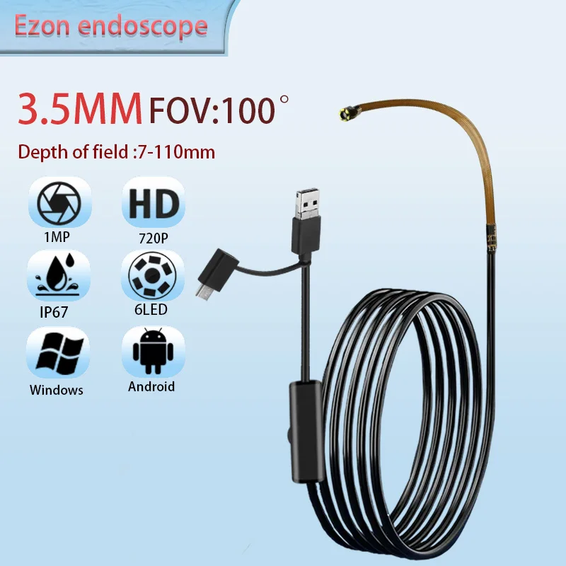 1MP 3.5mmFPC 100° Wide Angle Endoscope Camera for Engine Inspection 1.5m USB Type-C Android 3-in-1 Soft Cord Endoscope Probe
1MP 3.5mmFPC 100° Wide Angle Endoscope Camera for Engine Inspection 1.5m USB Type-C Android 3-in-1 Soft Cord Endoscope Probe