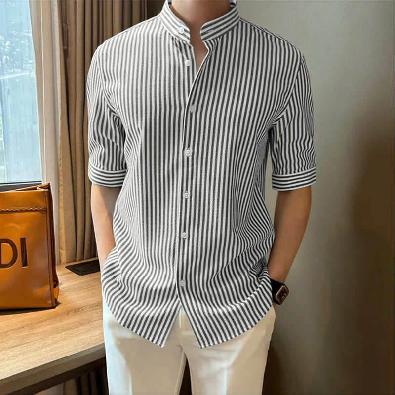 Мужская полосатая рубашка INCERUN с воротником-стойкой и коротким рукавом, уличная одежда, свободный крой, корейский стиль, летние модные топы, мужские рубашки
Мужская полосатая рубашка INCERUN с воротником-стойкой и коротким рукавом, уличная одежда, свободный крой, корейский стиль, летние модные топы, мужские рубашки