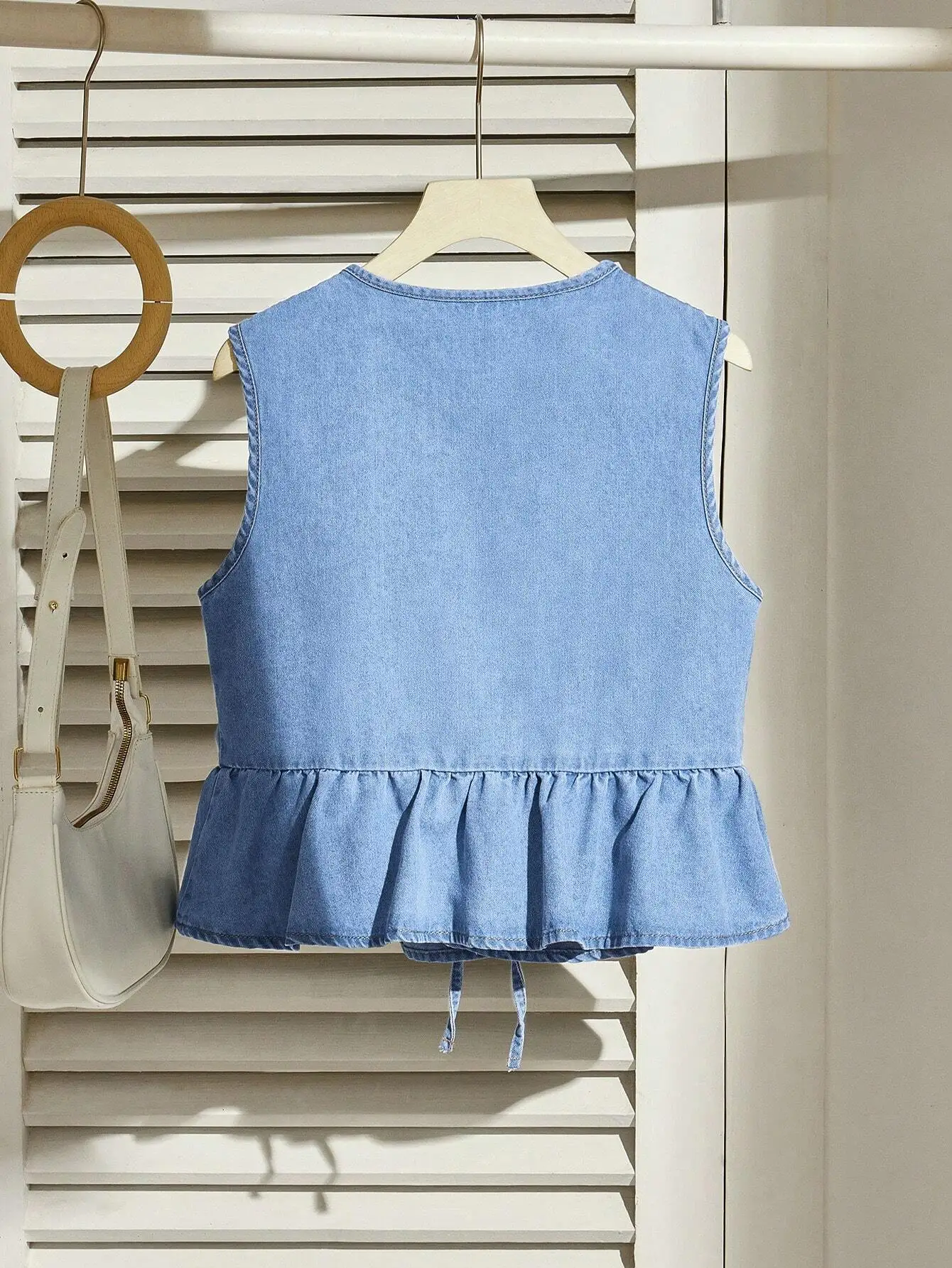 Comfortcana Women's Denim Waistcoat, Casual Tie-Up Bow Ruffle Hem Vest, Blue
Comfortcana Women's Denim Waistcoat, Casual Tie-Up Bow Ruffle Hem Vest, Blue