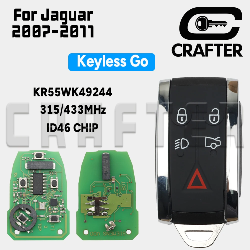 Key Crafters KR55WK49244 ID46 CHIP 315/433MHz Keyless Go Smart Remote Car Key For Jaguar XF XF XFR XK XKR 2007-2011 5 Buttons
Key Crafters KR55WK49244 ID46 CHIP 315/433MHz Keyless Go Smart Remote Car Key For Jaguar XF XF XFR XK XKR 2007-2011 5 Buttons