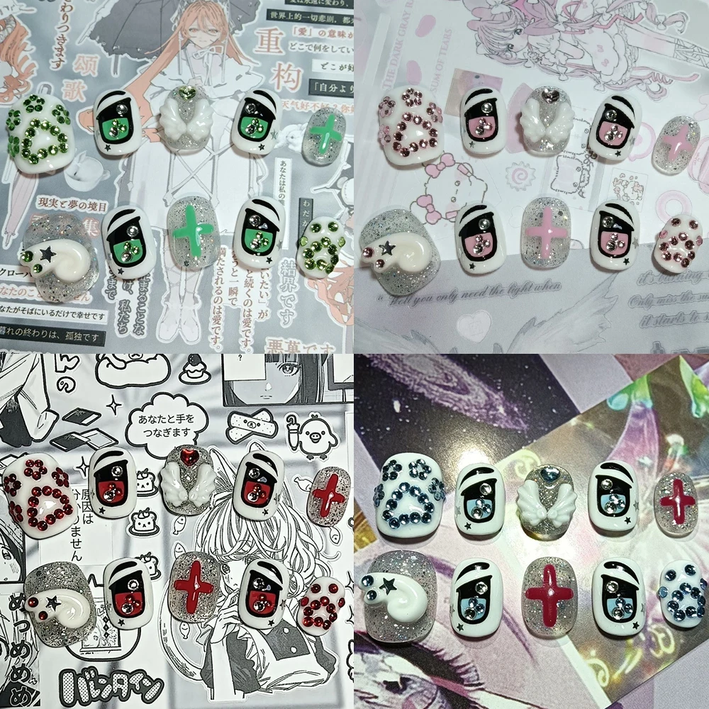 10Pcs Y2K Colorful Eyes Diamond Handmade Short Square Round Full Cover Nail Wings Four-Leaf Clover Stars Wearable Press On Nails
10Pcs Y2K Colorful Eyes Diamond Handmade Short Square Round Full Cover Nail Wings Four-Leaf Clover Stars Wearable Press On Nails