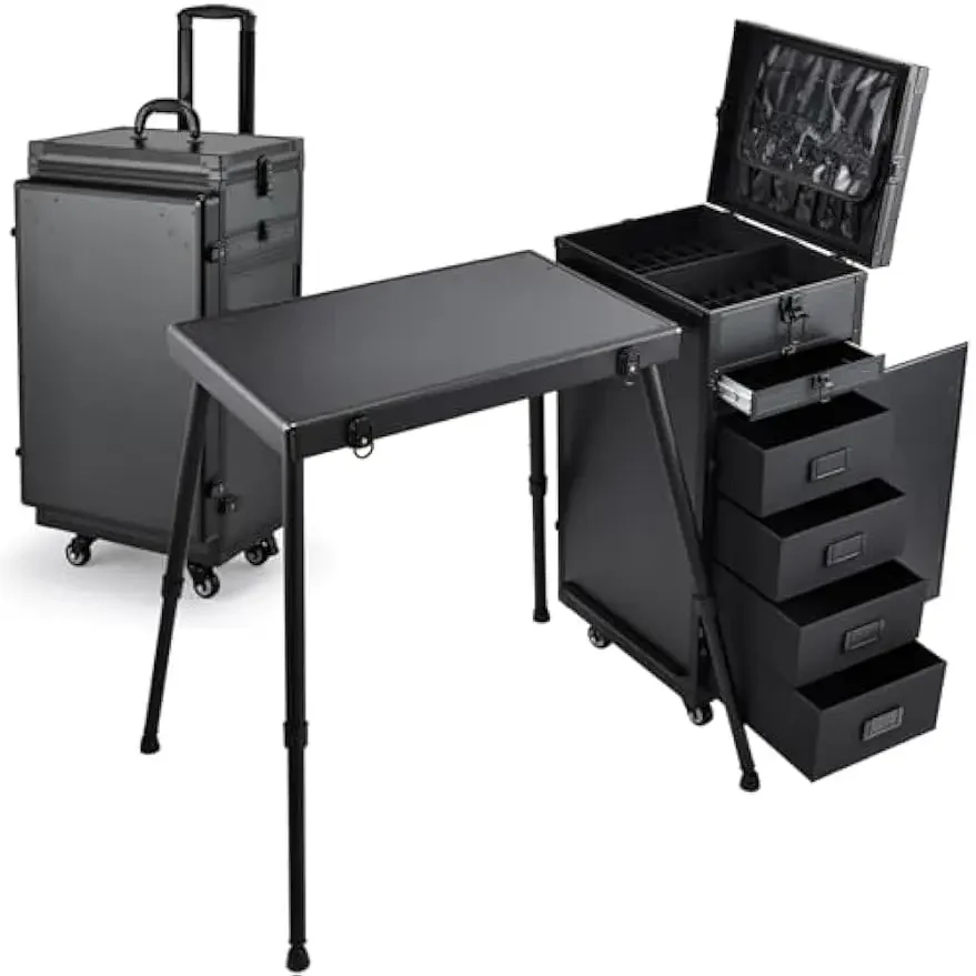 Rolling Manicure Table Makeup Case Foldable Nail Desk 5 Drawers Cosmetology Case on Wheels with Brush Pouch
Rolling Manicure Table Makeup Case Foldable Nail Desk 5 Drawers Cosmetology Case on Wheels with Brush Pouch